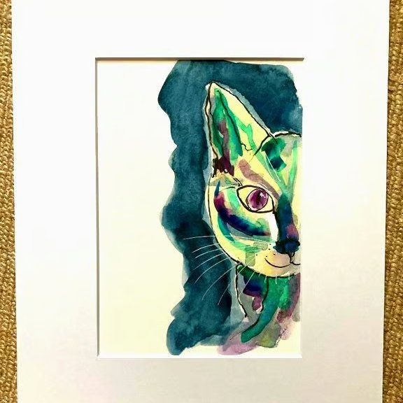 Half a Cat - original watercolour based on the game 'The Minister's Cat'