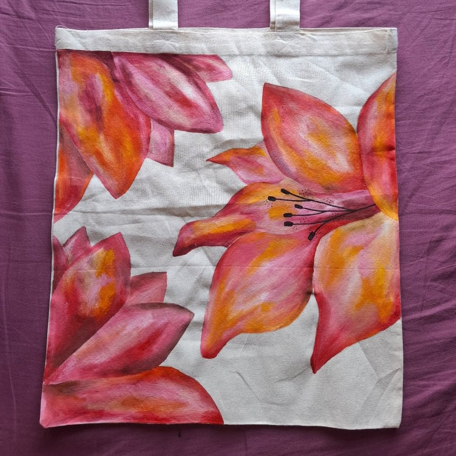 Hand-painted Floral Tote Bag