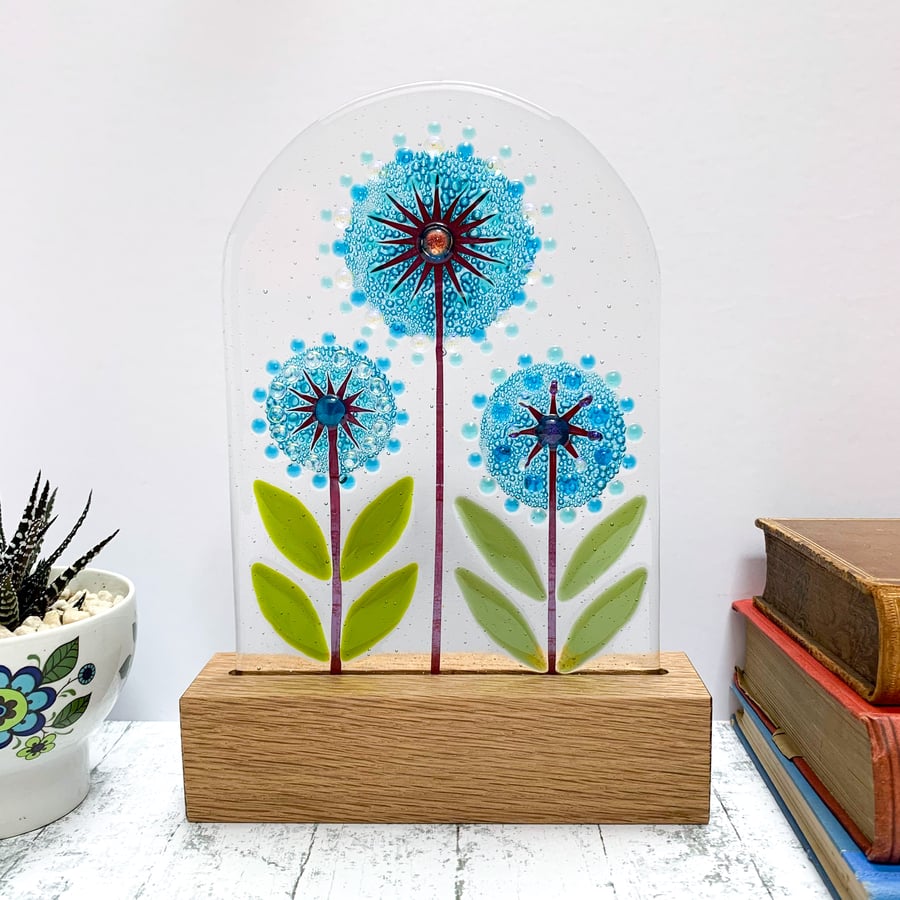 Fused Glass Dandelions - Handmade Fused Glass Sculpture