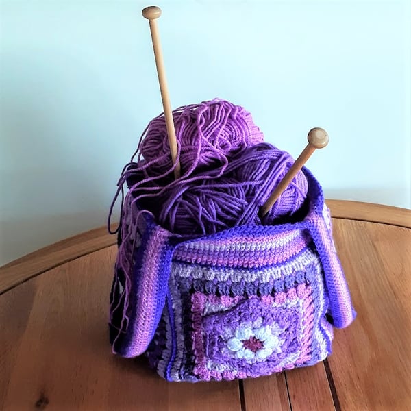 Crochet bag. Square tote bag. Craft bag. Hobby bag. Fully lined. Free UK postage