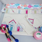 Cross Stitch, Embroidery Project bag and Accessory Purse, Beach Huts and Fishes