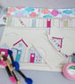 Cross Stitch, Embroidery Project bag and Accessory Purse, Beach Huts and Fishes