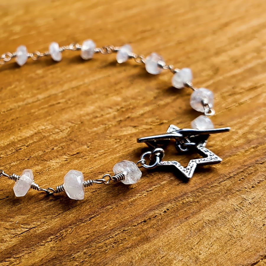 Moonstone and Sterling Silver Rosary Bracelet