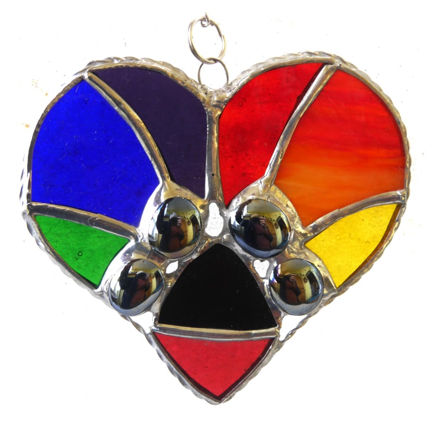 SOLD Paw Print Rainbow Heart Stained Glass Suncatcher 