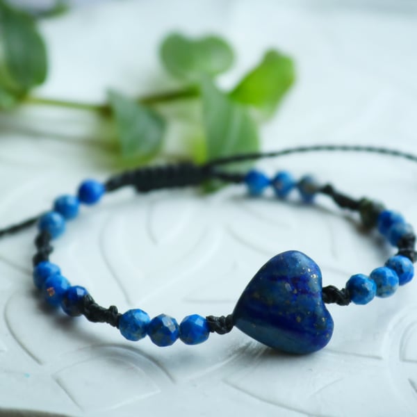 Lapis Lazuli Bracelet heart , valentine's,gift for 