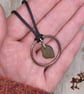 Olive Green Sea Glass and Copper Adjustable Waxed Cotton Cord Necklace - Image 3