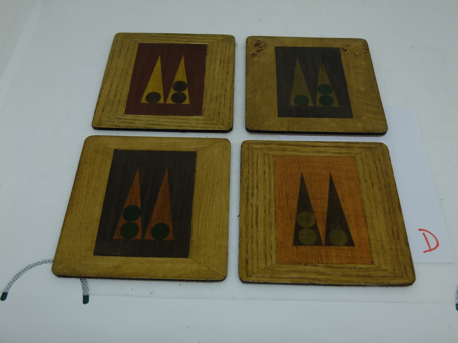 Set of 4 coasters, square, Backgammon-point designs Set D