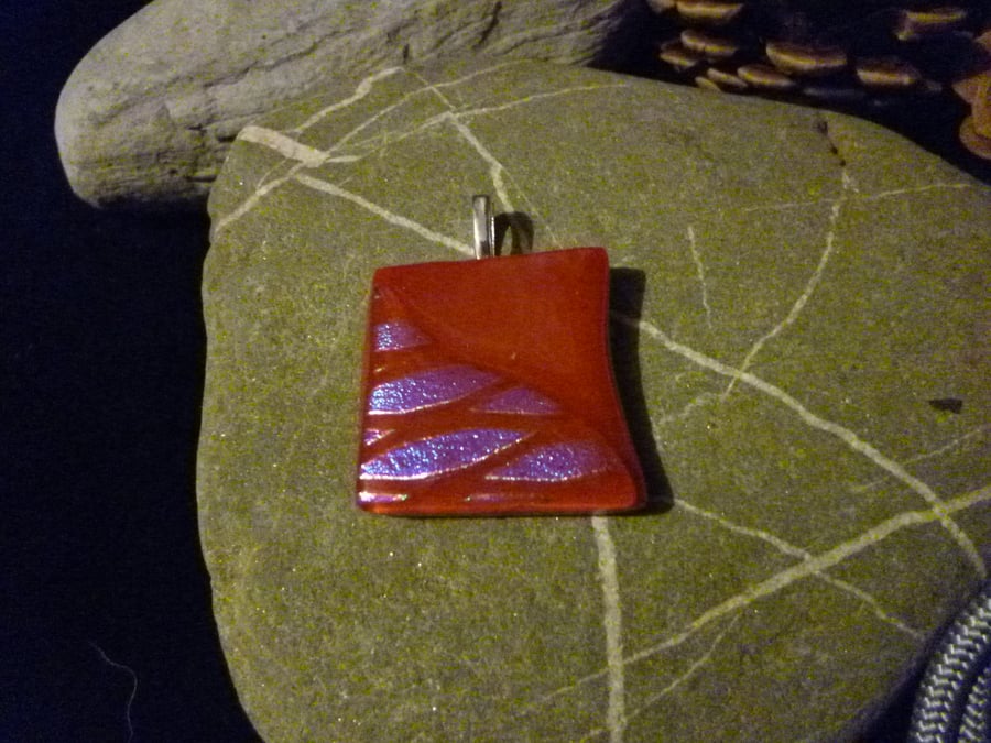 Red dichroic fused glass pendant