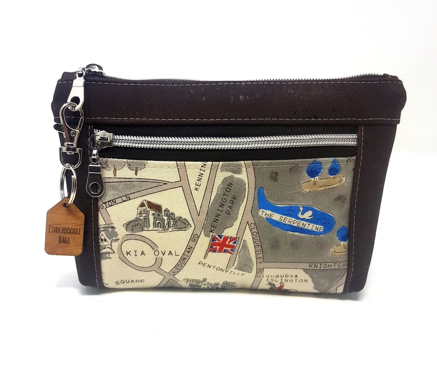 London Map Fabric & Cork Leather Clutch Bag