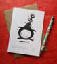 Bouncing Penguin - lino cut print Christmas card