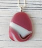 Raspberry Ripple glass pebble pendant with chain - Image 1