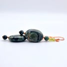 Green Kambaba Jasper Earrings With Peridot, Birthday, Anniversary Gifts For Her