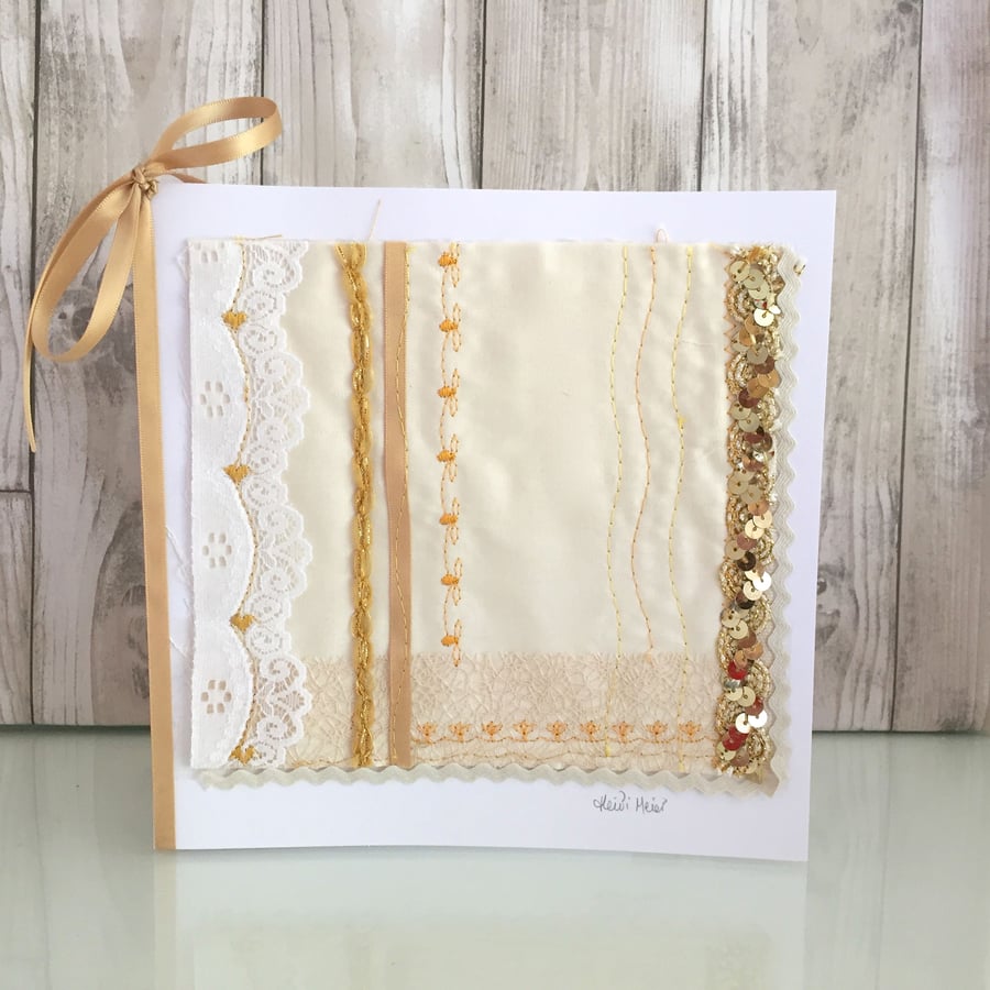 Golden Wedding Anniversary card - textile panel 50
