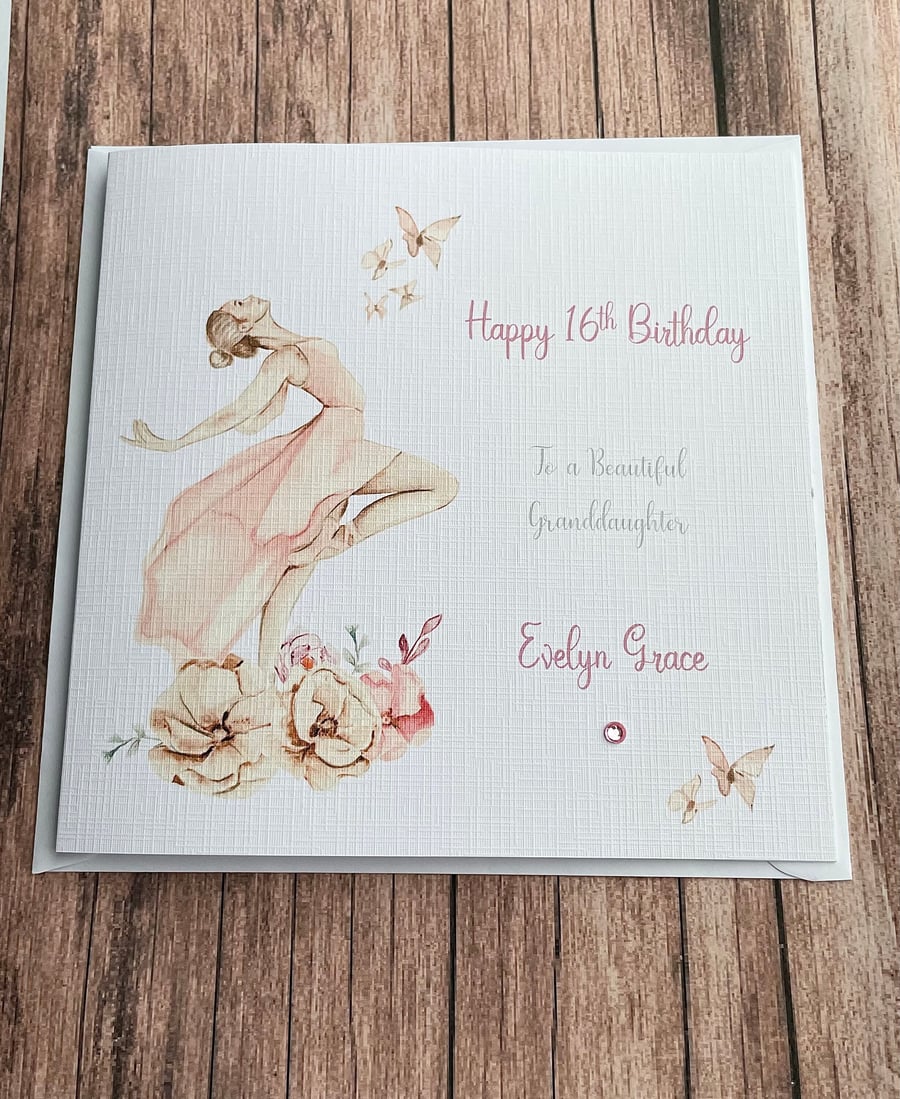Personalised Birthday Ballerina card,Daughter, Niece, Cousin, sister Any Age