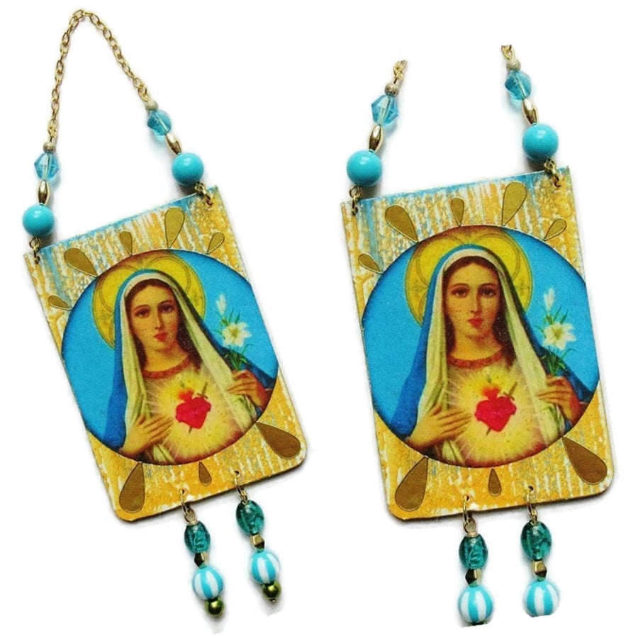 Virgin Mary Beaded Miniature Artwork Sacred Heart Inspirational Faith Art