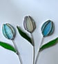 Individual iridescent teal blue stained glass tulip stem, handmade flowers - Image 5