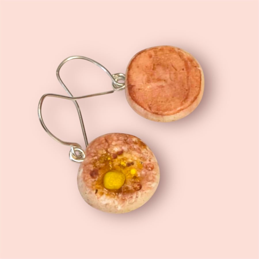 Realistic Miniature Food Crumpet Earrings, Polymer Clay Foodie Gift For Her