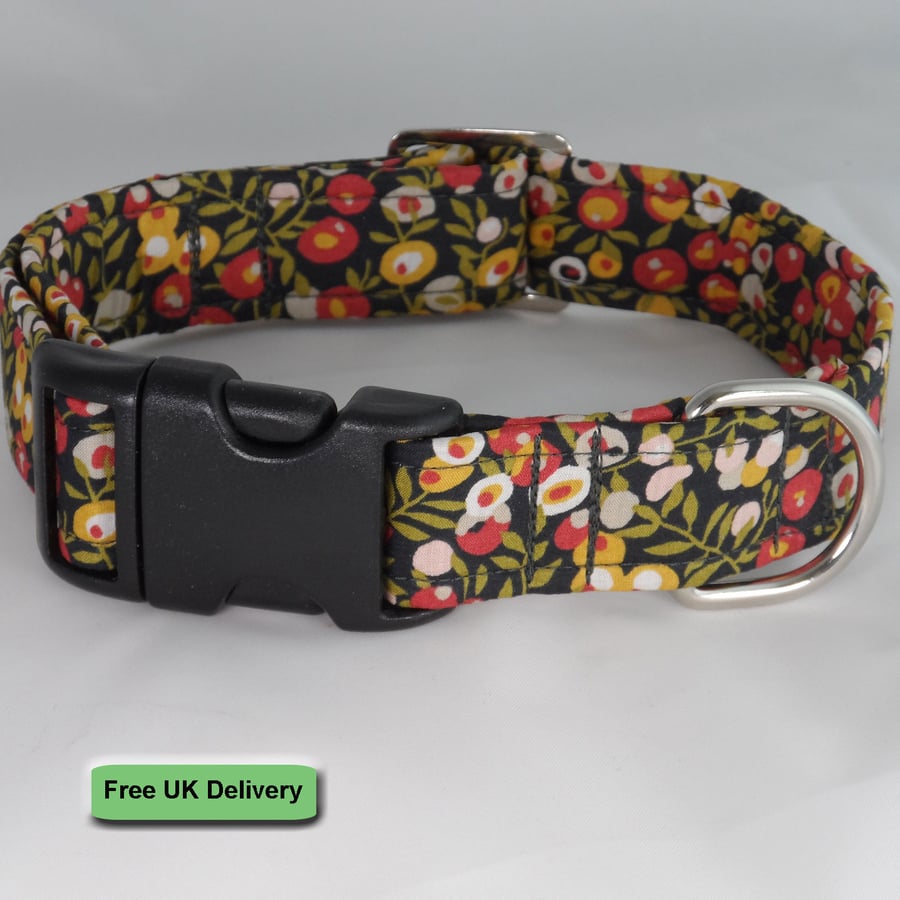 Handmade Liberty Fabric Dog Collar - Hedgerow Berries 