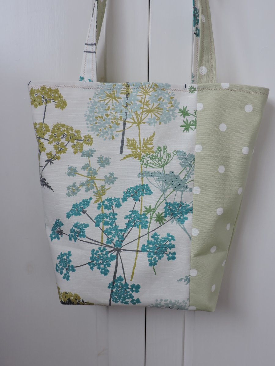 Tote Bag Shopping Bag Craft Bag Bucket Bag Sage Olive Turquoise Aqua and White