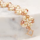 Beaded bracelet with crystals and glass pearls, Wedding bracelet in pink cream