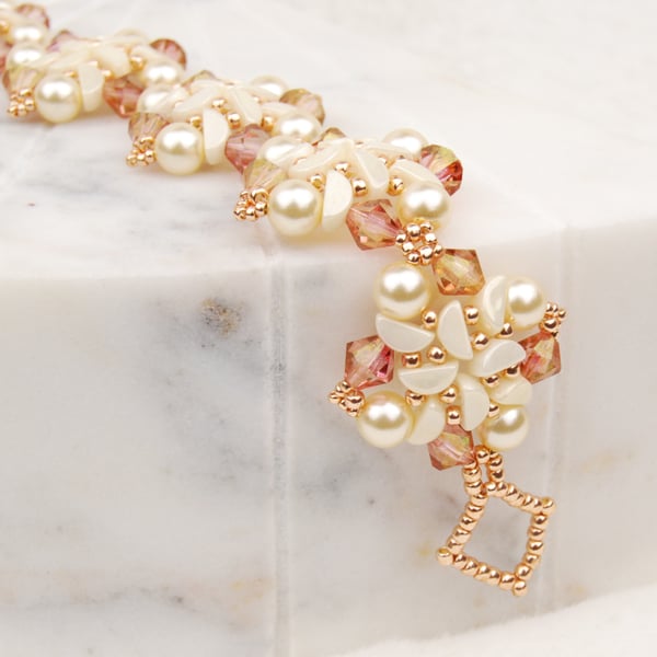 Elegant Bridal Bracelet in Cream Pink and Rose Gold, Handmade wedding jewellery