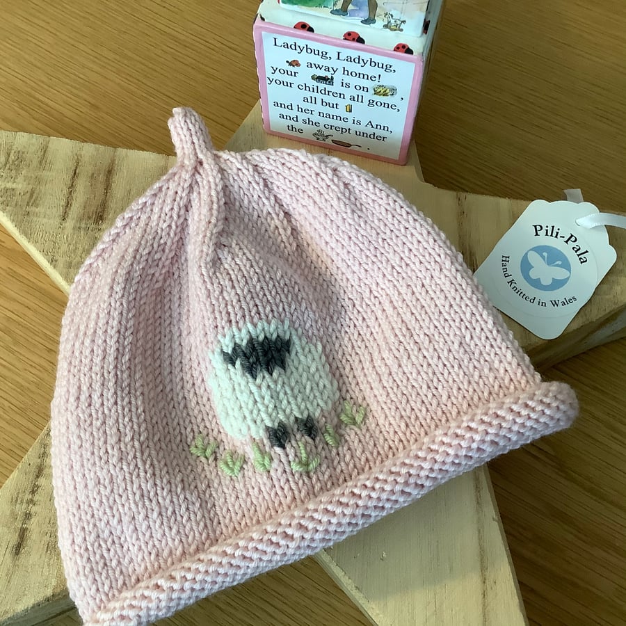Hand Knitted Cashmere Blend Baby Beanie 0-6 Months 