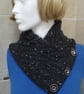 Black With Flecks Of White Neck Wrap Warmer Mock Silver And Black Buttons (A204)