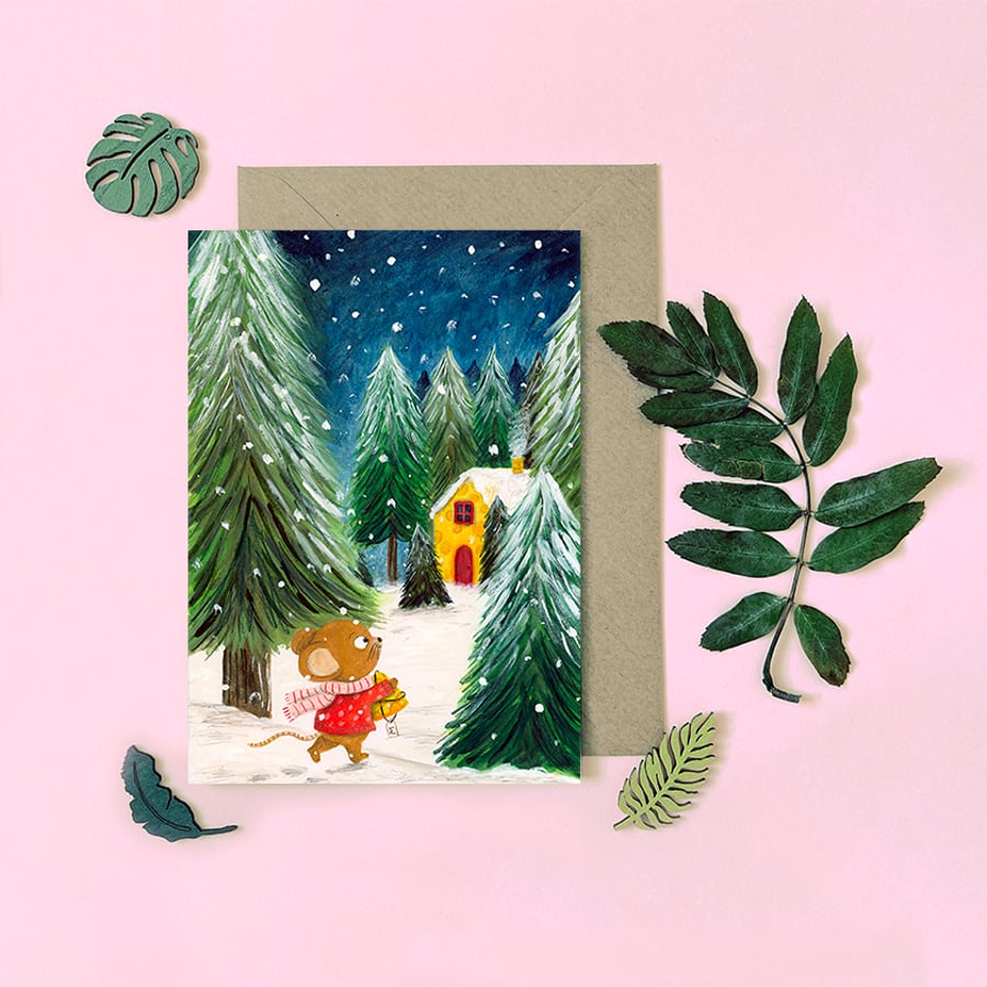 Christmas Mouse - Blank inside - Greeting Card