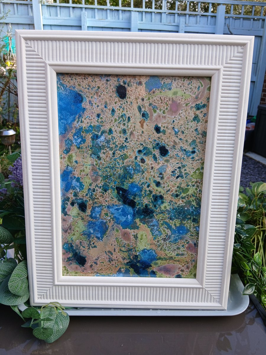 Framed Watercolour Marbling Painting 