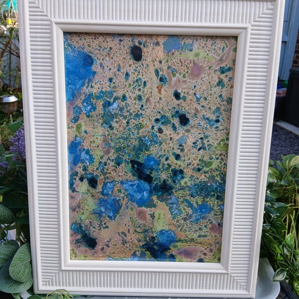 Framed Watercolour Marbling Painting 