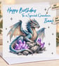 Personalised Dragon Birthday Card-Blue Fantasy Dragon Card-Any Name & Relation - Image 2
