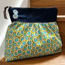 Bright cotton gathered zip bag with denim and Laura Ashley cotton