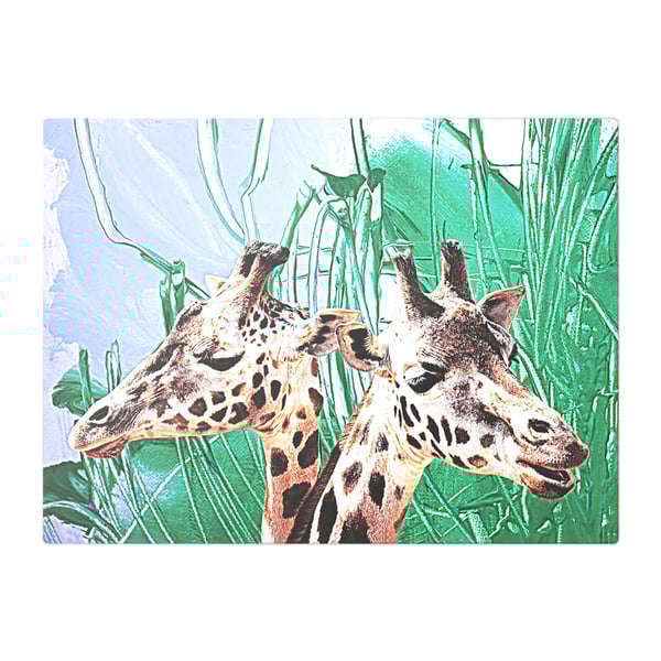 Giraffes Amid Green Foliage Glass Chopping Board