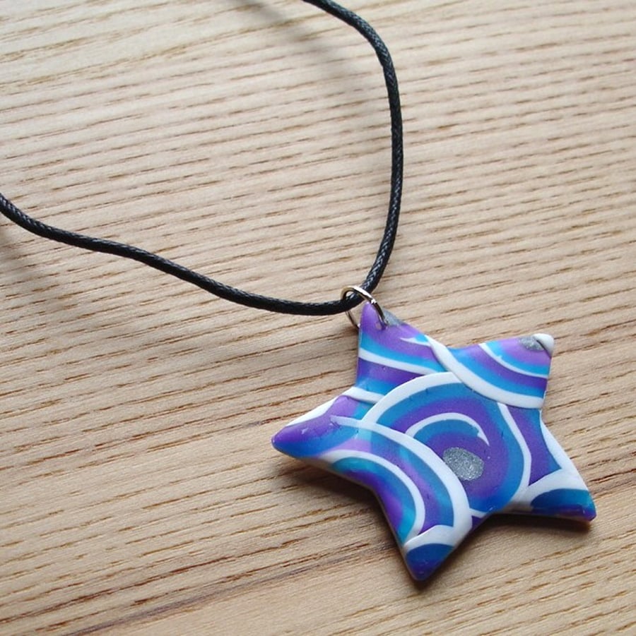 Blue Curl Star FIMO Polymer Clay Pendant