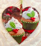 Christmas Decoration Ornament: Decoupaged Wooden Heart 15cm (6") Cakes