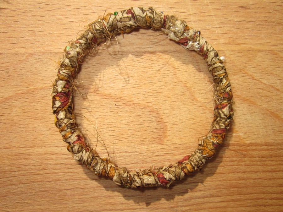 Textile bangle 'Hellebore' small to medium - recycled sari silk