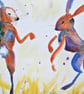 Hares Boxing original painting - Image 2