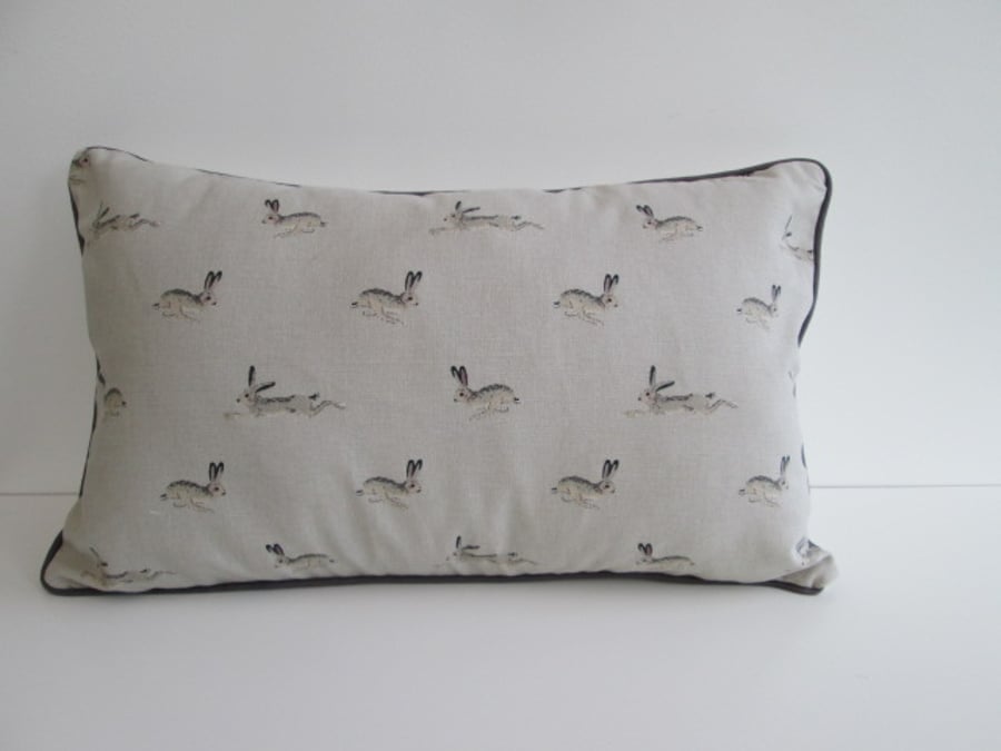 Sophie Allport Hares  Cushion Cover with Dark Grey Piping