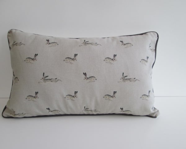 Sophie Allport Hares  Cushion Cover with Dark Grey Piping