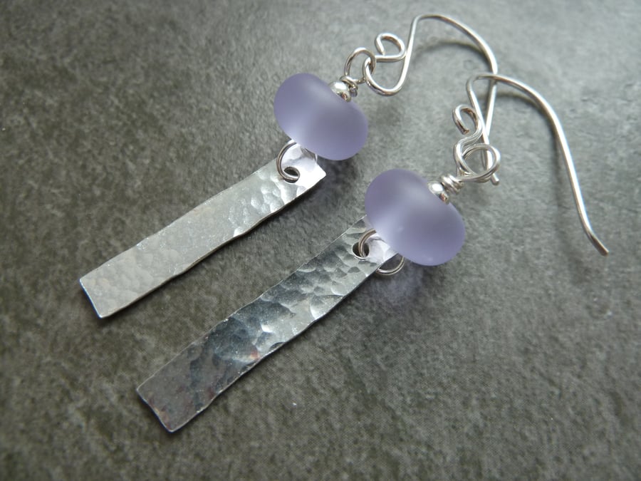 sterling silver earrings, lilac lampwork glass 