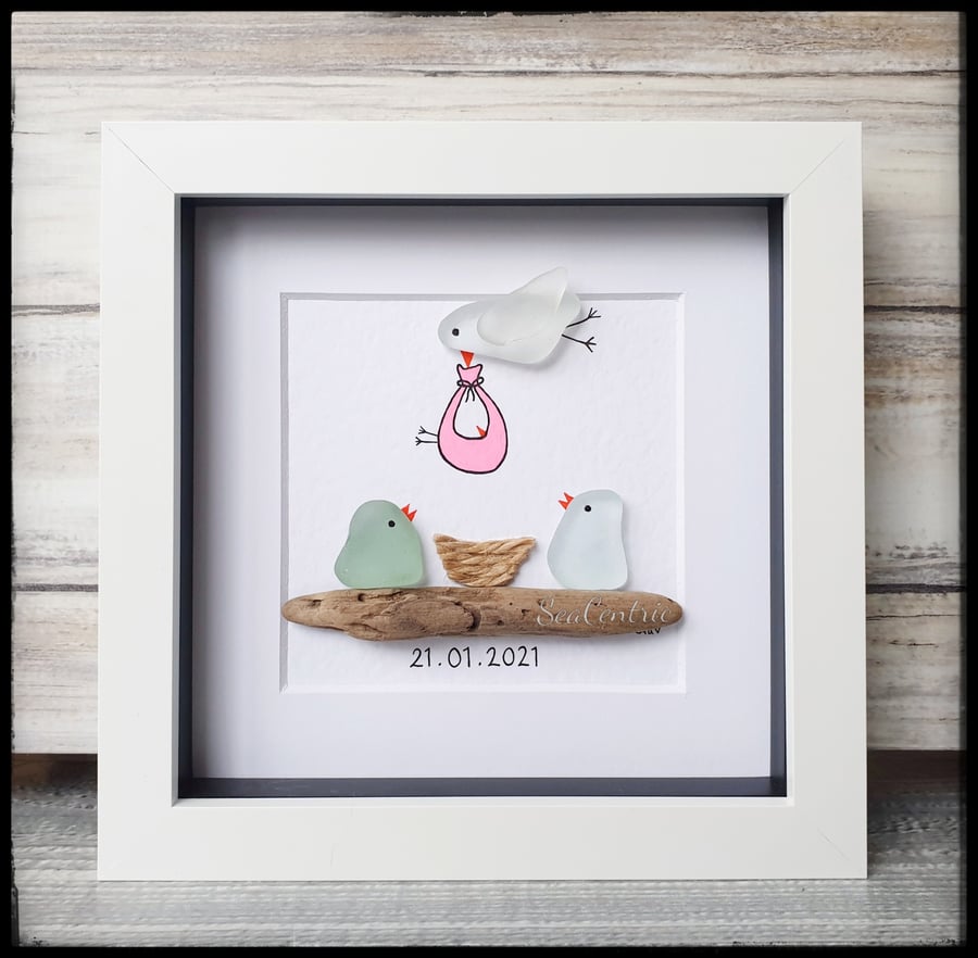 Seaglass and driftwood birds "BABY"