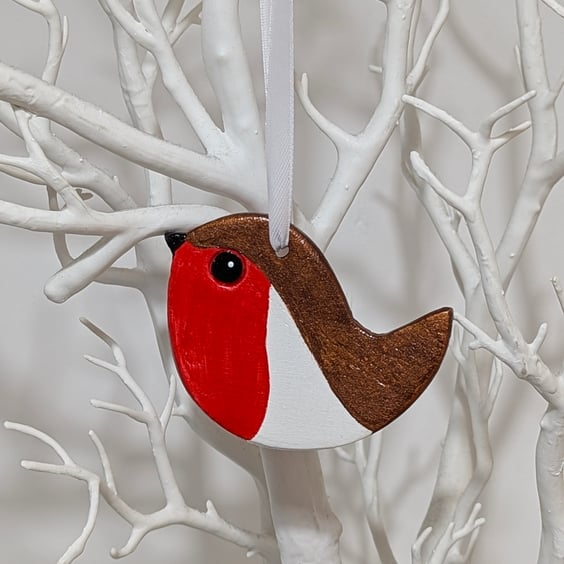 Clay robin decoration,  garden bird hanging decoration, memorial robin