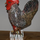 HAND MADE PAPER MACHE FOLKK ART INSPIRED LARGE SOAP BOX COCKEREL OR CHICKEN