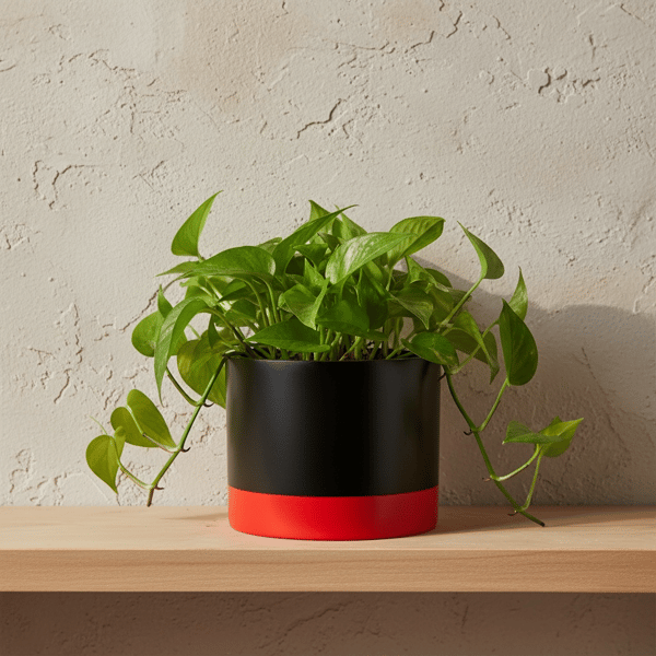 Large Round 15 cm Black and Red Plant Pot Indoor Planter for Houseplants