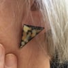 Handmade triangle design earrings Black stoneware ceramic. Lemon, yellow, white 