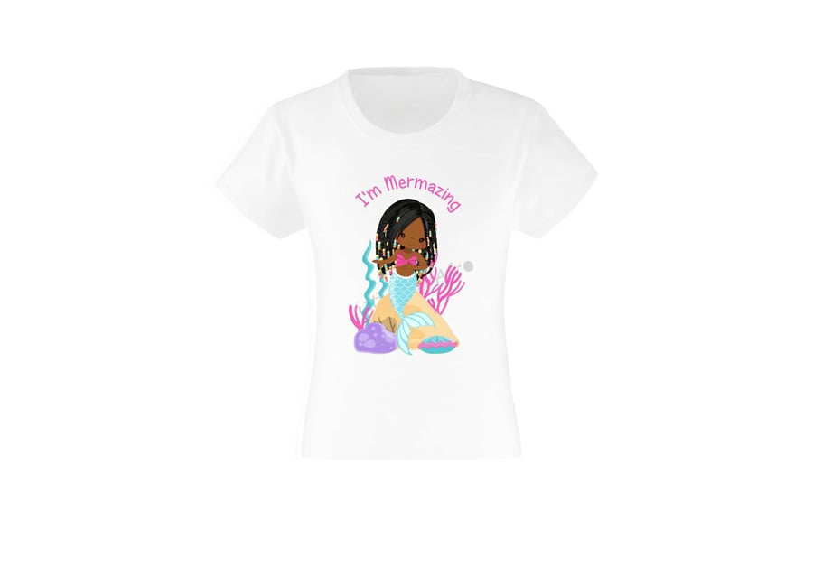 Afro Mermaid T shirt with braids- Custom Printed Tshirt