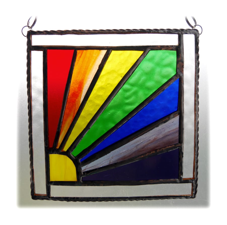 Framed Rainbow Suncatcher Stained Glass Handmade Square 003 