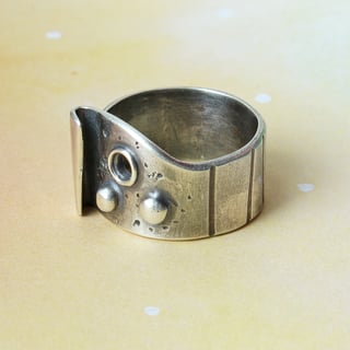 Silver Ring  - Handmade Textured Band  - Modernist - Space Ring - Size S