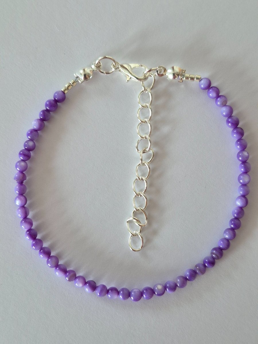 Dainty Purple Seashell Pearl Handmade Beaded Bracelet 
