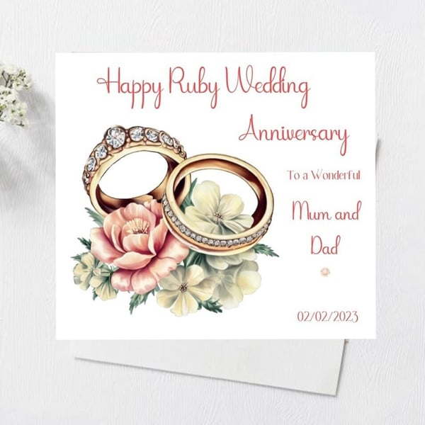 Ruby Wedding Anniversary Personalised Card 40th Anniversary For Mum Dad Aunt